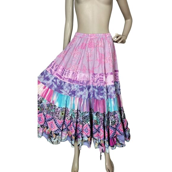 VTG 70s Anna Konya Cottagecore Floral Tiered Prairie Boho Lace Full Circle Skirt - Picture 3 of 11